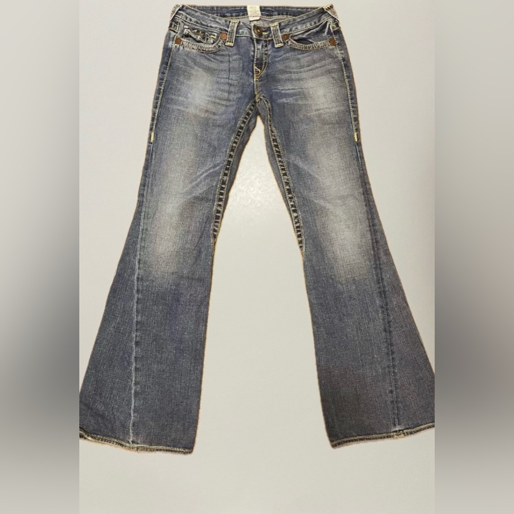 True Religion Blue Jeans with Decorative Stitching